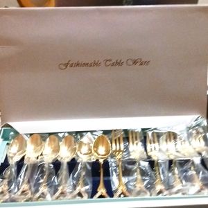 Petite 6 forks & 6 spoons goldtone.. With heart shape hearts in pastel colors.